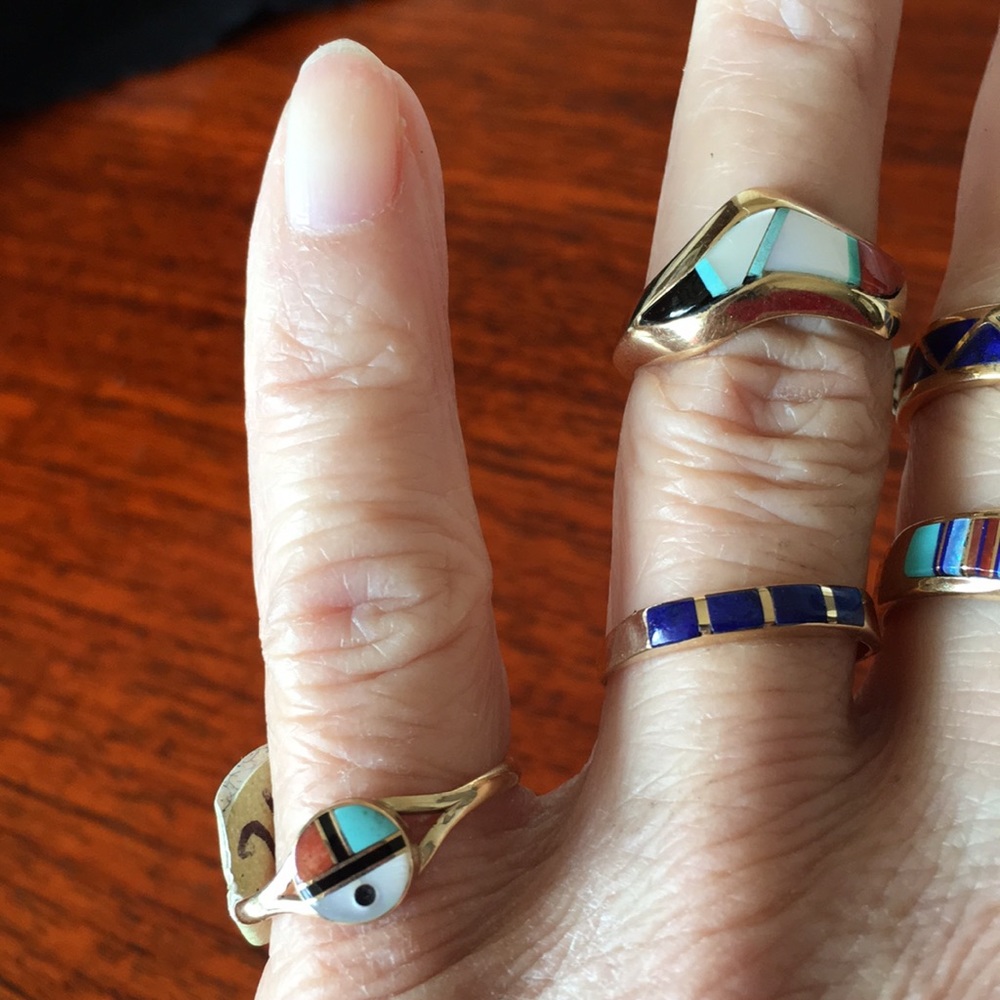 14K Gold Inlay Zuni Rings. For sale - Picture 2 of 8